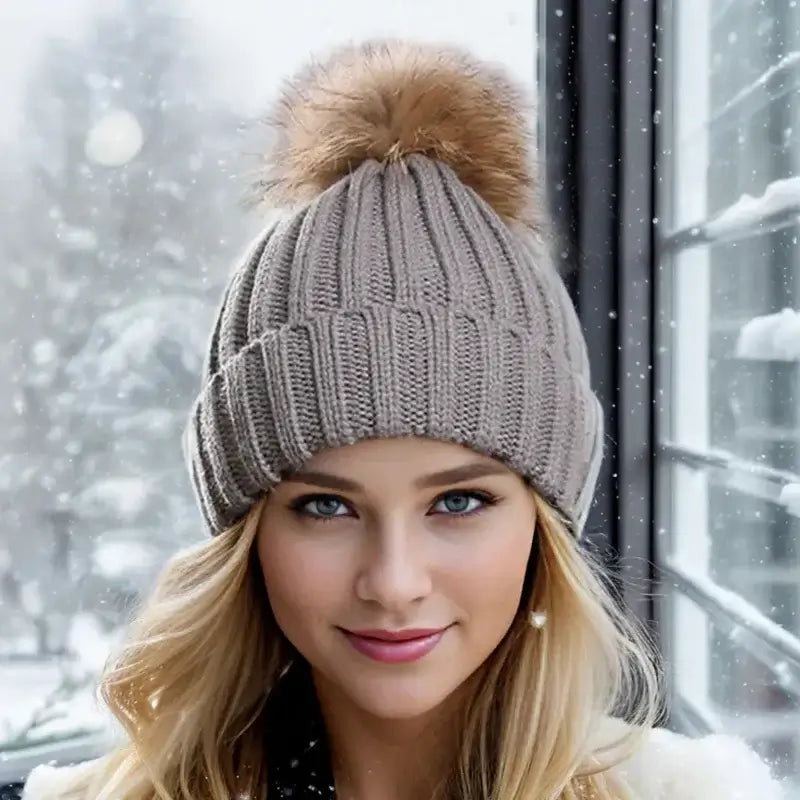 Thick Knit Pompom Beanie – Warm & Stylish Winter Hat for Women only £6.99 from Berets Etc