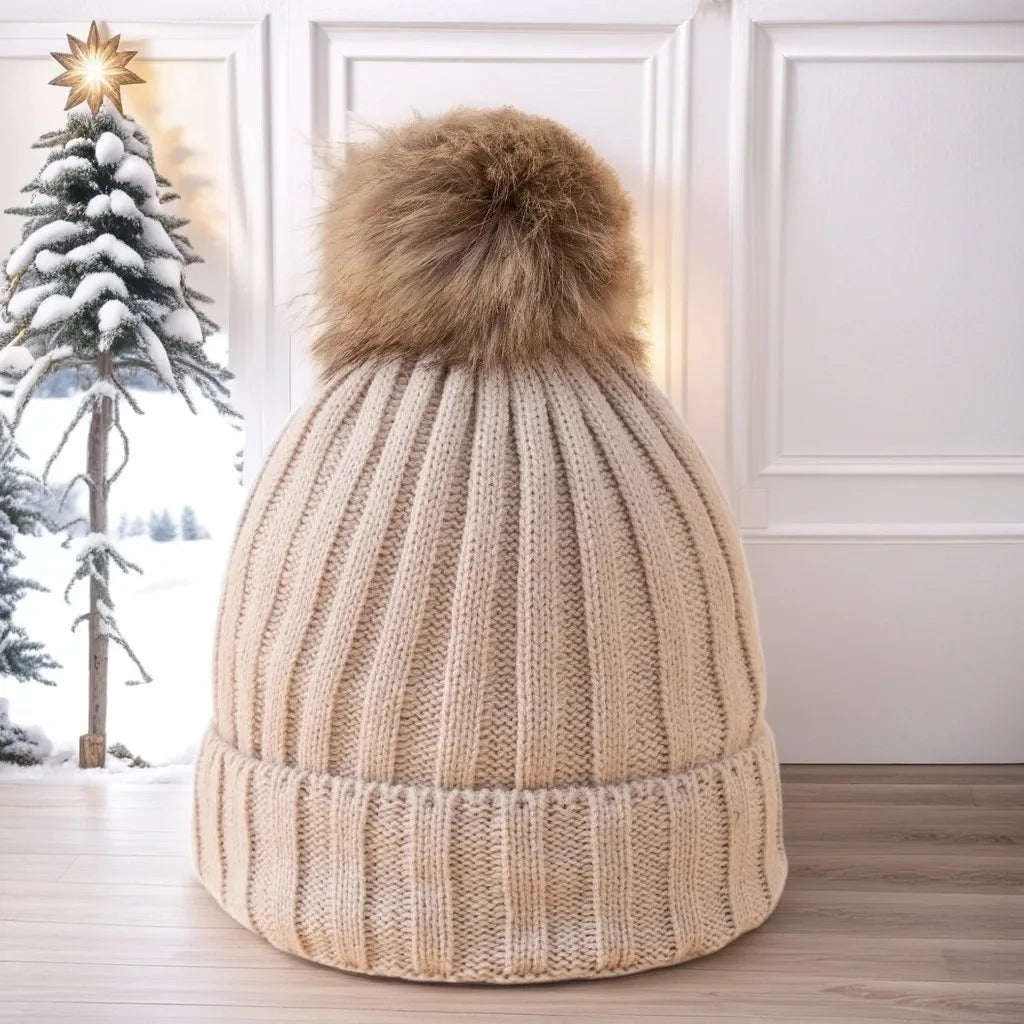 Thick Knit Pompom Beanie – Warm & Stylish Winter Hat for Women only £6.99 from Berets Etc