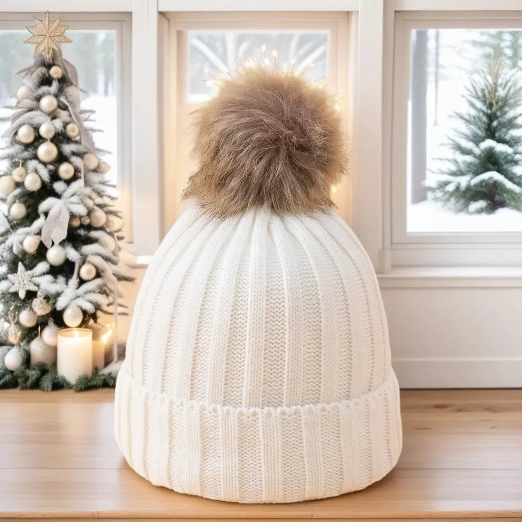 Thick Knit Pompom Beanie – Warm & Stylish Winter Hat for Women only £6.99 from Berets Etc