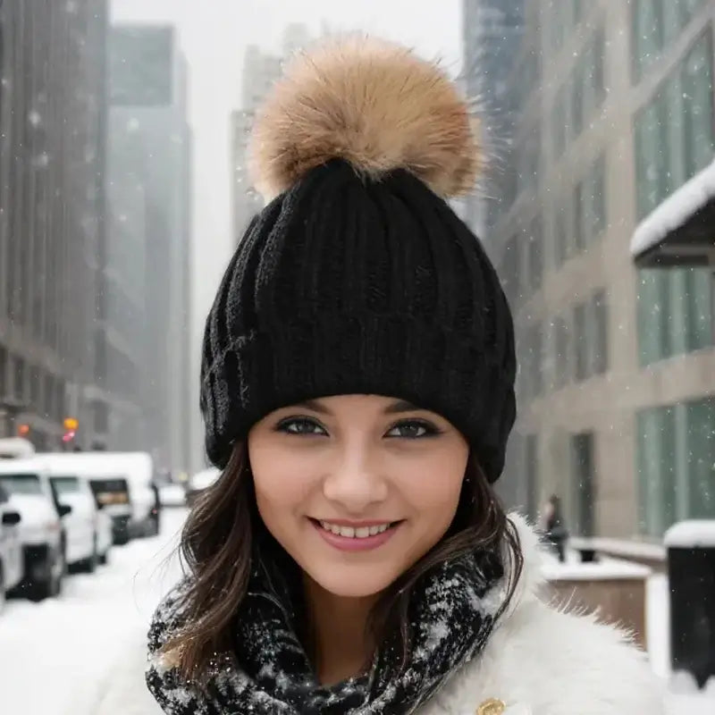 Thick Knit Pompom Beanie – Warm & Stylish Winter Hat for Women only £6.99 from Berets Etc